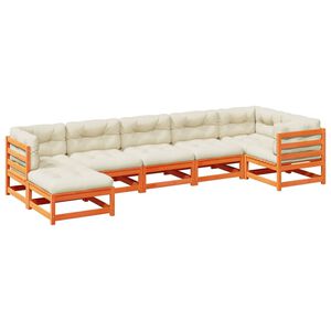 vidaXL 7 Piece Garden Sofa Set with Cushions Wax Brown Solid Wood Pine