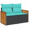 vidaXL 7 Piece Garden Sofa Set with Cushions Black Poly Rattan Acacia