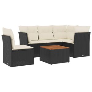 vidaXL 6 Piece Garden Sofa Set with Cushions Black Poly Rattan
