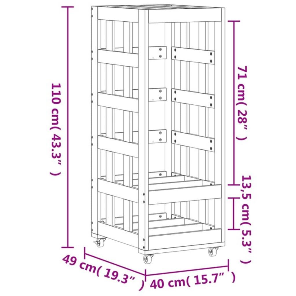 vidaXL Log Holder with Wheels 40x49x110 cm Solid Wood Pine