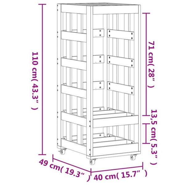 vidaXL Log Holder with Wheels 40x49x110 cm Solid Wood Pine
