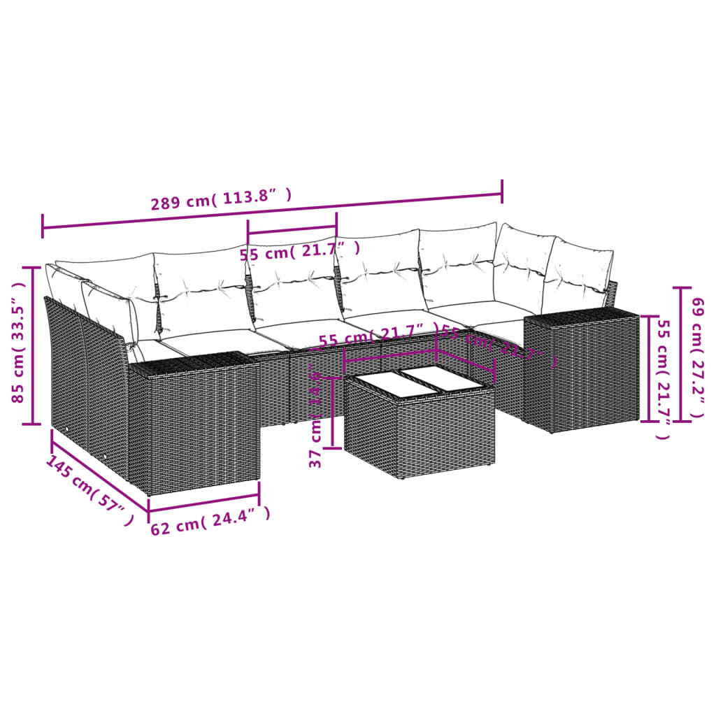 vidaXL 8 Piece Garden Sofa Set with Cushions Black Poly Rattan