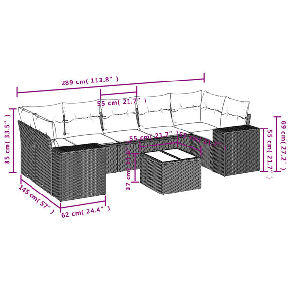 vidaXL 8 Piece Garden Sofa Set with Cushions Black Poly Rattan