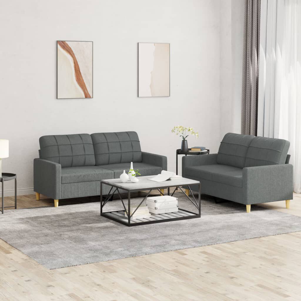 vidaXL 2 Piece Sofa Set with Cushions Dark Grey Fabric