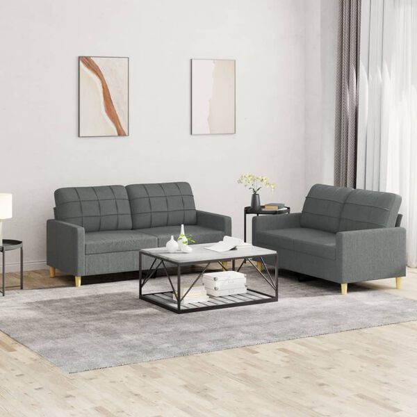 vidaXL 2 Piece Sofa Set with Cushions Dark Grey Fabric