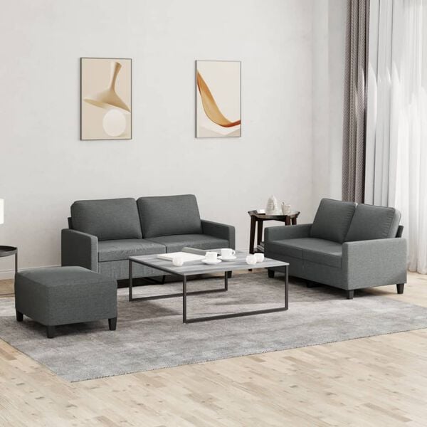 vidaXL 3 Piece Sofa Set with Cushions Dark Grey Fabric