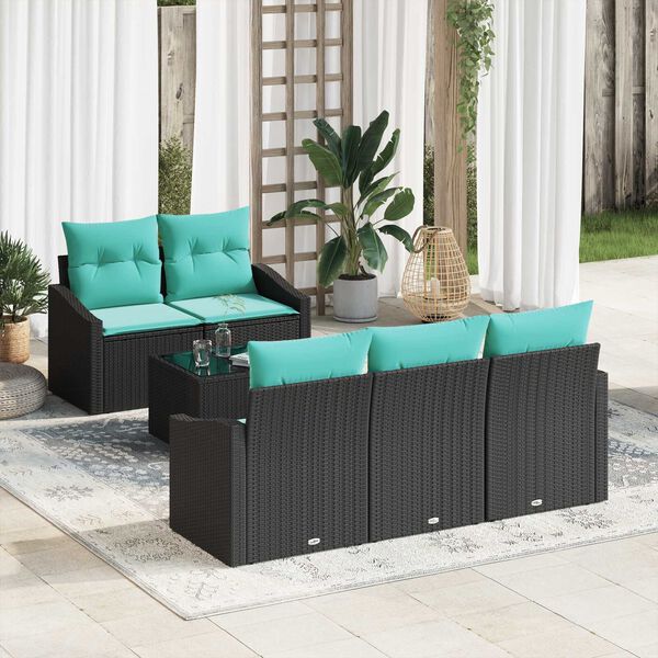 vidaXL 6 Piece Garden Sofa Set with Cushions Black Poly Rattan