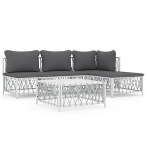 vidaXL 5 Piece Garden Lounge Set with Cushions White Steel