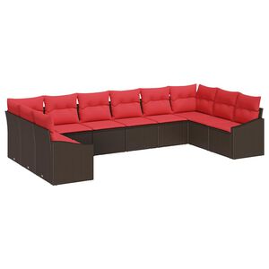 vidaXL Sofa Set with Cushion 10 pcs Brown Poly Rattan