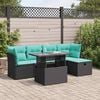 vidaXL 6 Piece Garden Sofa Set with Cushions Black Poly Rattan Acacia