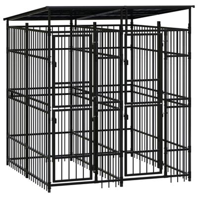 vidaXL Outdoor Dog Kennel with Roof Steel 3.69 m²