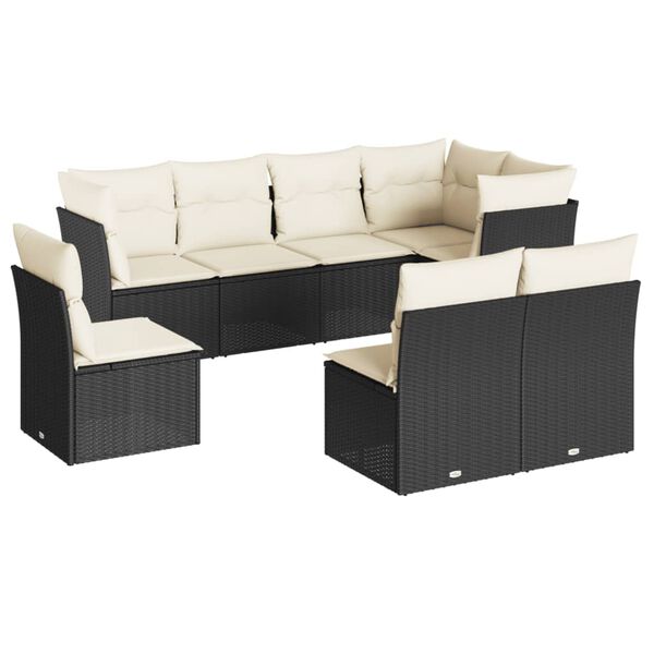vidaXL 8 Piece Garden Sofa Set with Cushions Black Poly Rattan