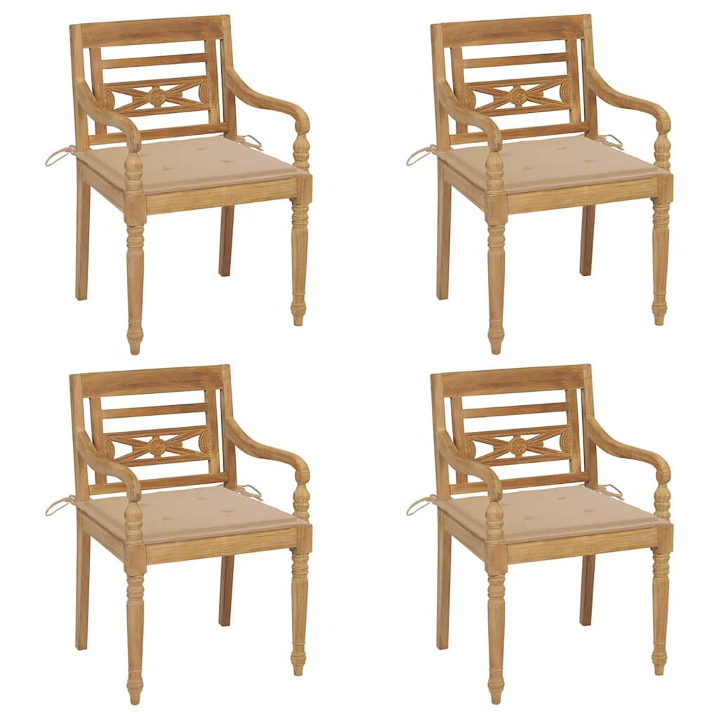 vidaXL Batavia Chairs with Cushions 4 pcs Solid Teak Wood