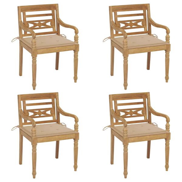 vidaXL Batavia Chairs with Cushions 4 pcs Solid Teak Wood