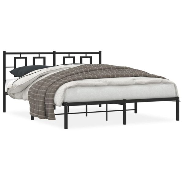 vidaXL Metal Bed Frame without Mattress with Headboard Black 150x200cm