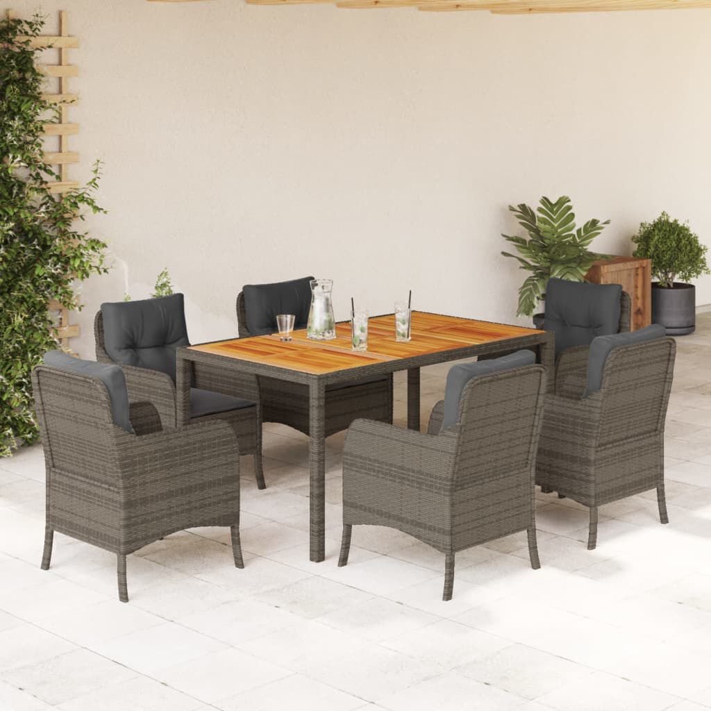 vidaXL 7 Piece Garden Dining Set with Cushions Grey Poly Rattan