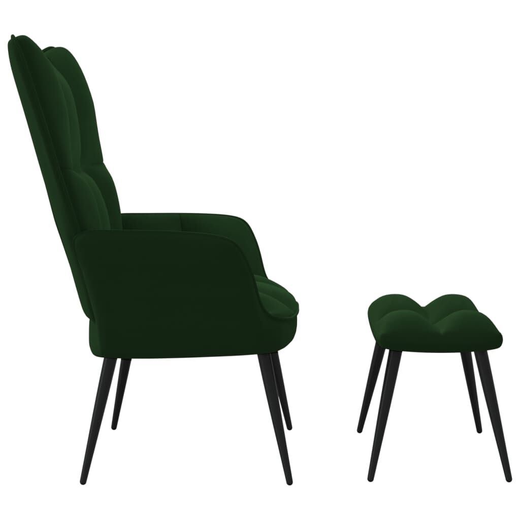 vidaXL Relaxing Chair with a Stool Dark Green Velvet