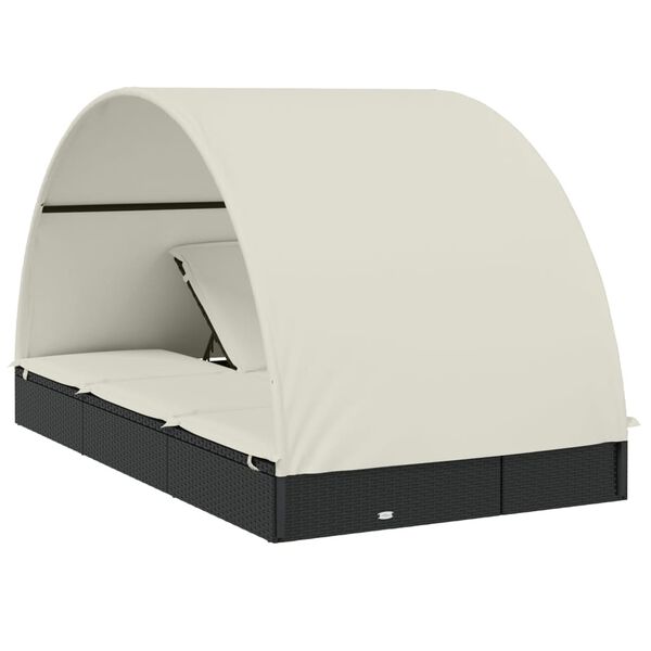 vidaXL 2-Person Sunbed with Round Roof Black 211x112x140 cm Poly Rattan
