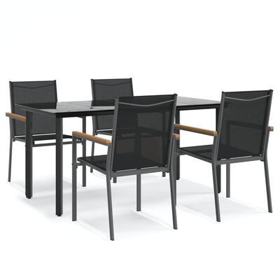 vidaXL 5 Piece Garden Dining Set Black Textilene and Steel