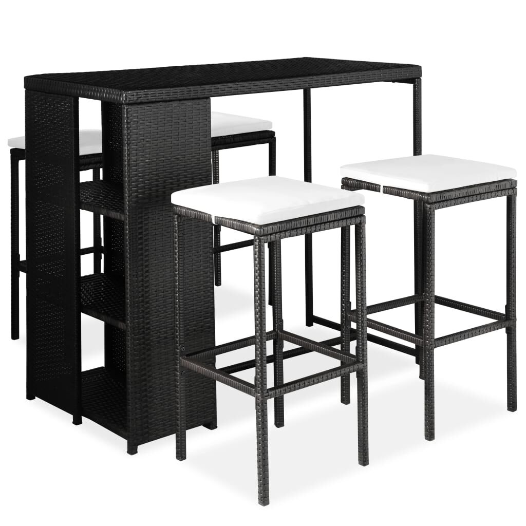 vidaXL 5 Piece Garden Bar Set with Cushions Poly Rattan Black