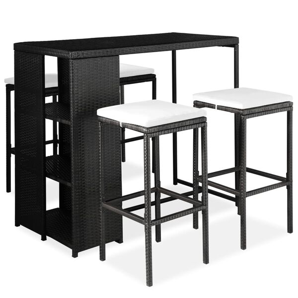 vidaXL 5 Piece Garden Bar Set with Cushions Poly Rattan Black