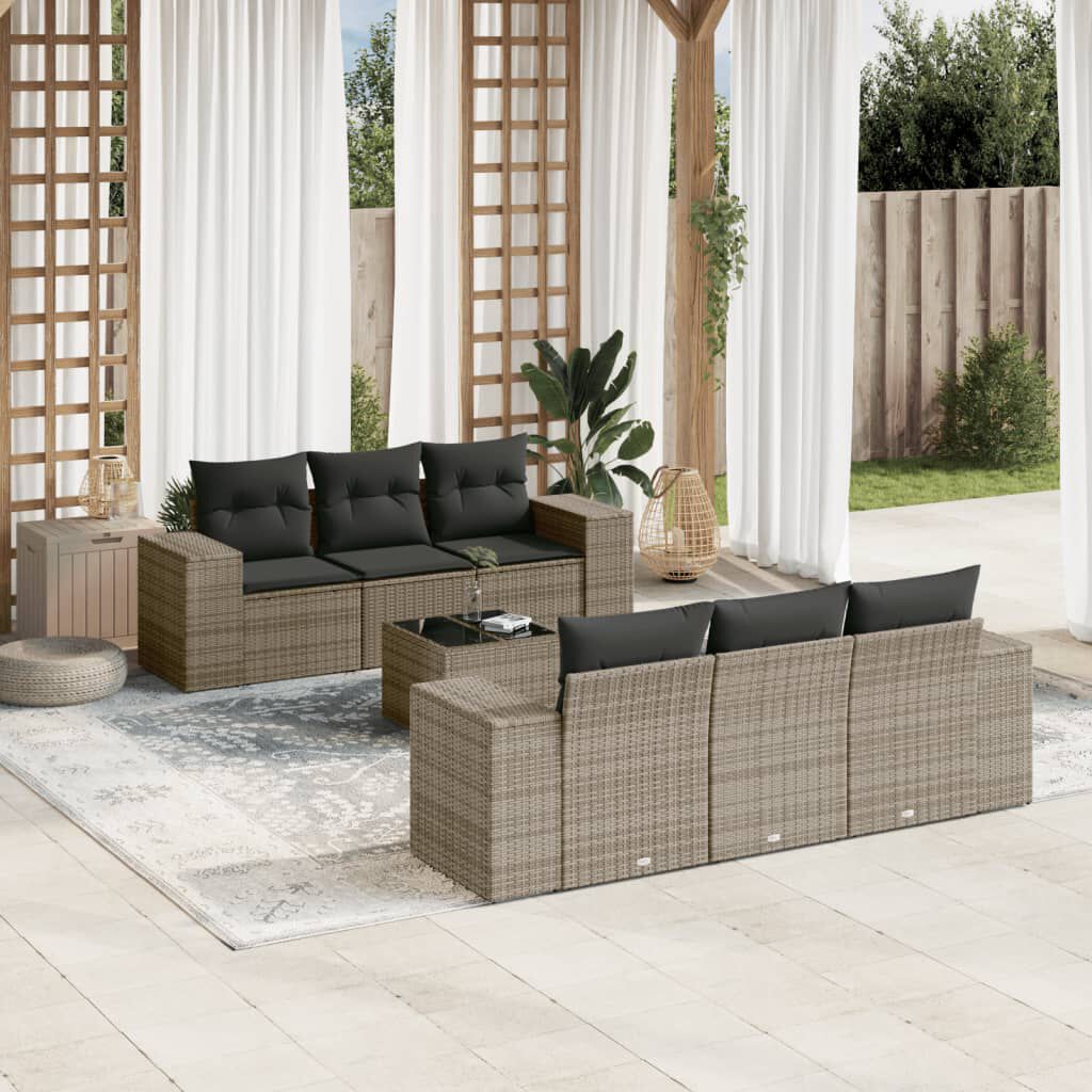 vidaXL 7 Piece Garden Sofa Set with Cushions Grey Poly Rattan