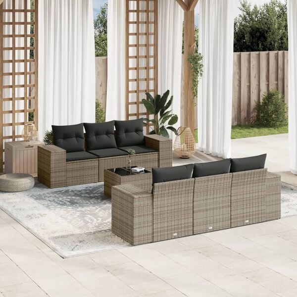vidaXL 7 Piece Garden Sofa Set with Cushions Grey Poly Rattan