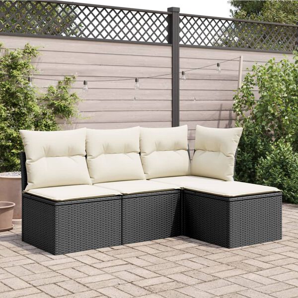 vidaXL Garden Stool with Cushion Black 55x55x37 cm Poly Rattan