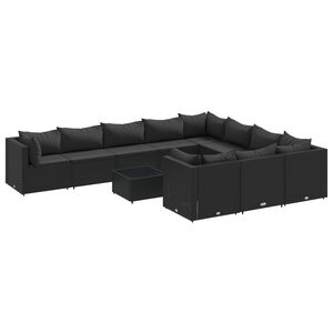 vidaXL 11 Piece Garden Sofa Set with Cushions Black Poly Rattan