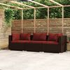 vidaXL 3-Seater Sofa with Cushions Brown Poly Rattan
