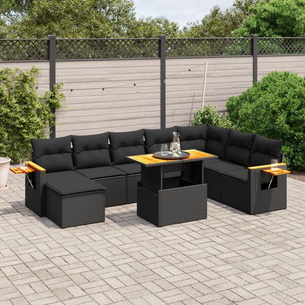 vidaXL 9 Piece Garden Sofa Set with Cushions Grey Poly Rattan
