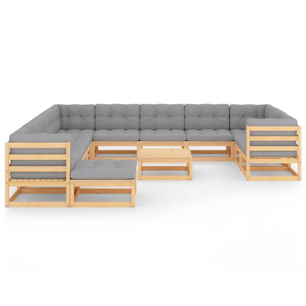 vidaXL 13 Piece Garden Lounge Set with Cushions Solid Pinewood