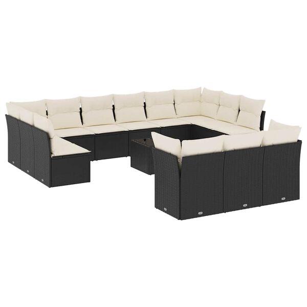 vidaXL 14 Piece Garden Sofa Set with Cushions Black Poly Rattan