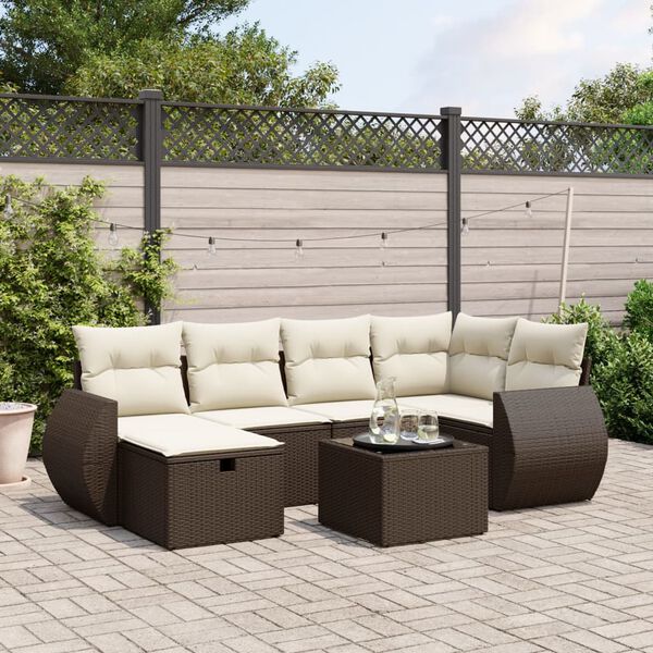 vidaXL 6 Piece Garden Sofa Set with Cushions Brown Poly Rattan
