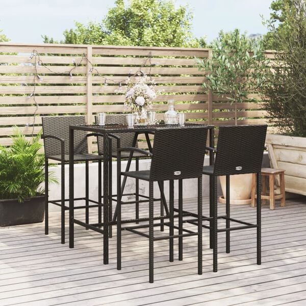 vidaXL 5 Piece Garden Bar Set Black Poly Rattan