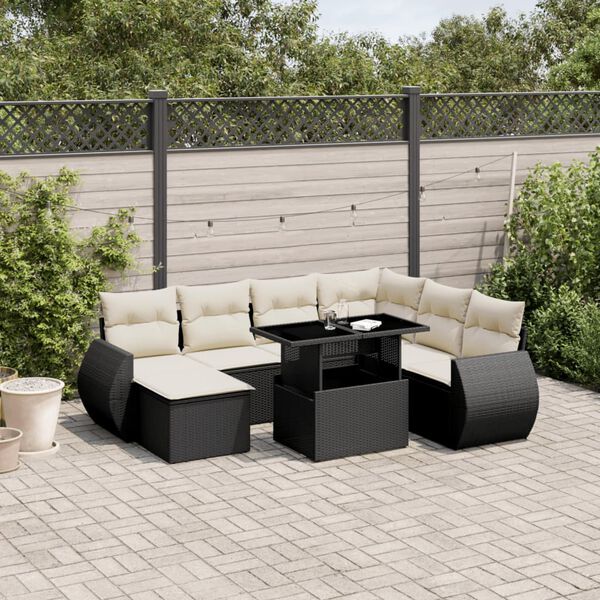 vidaXL 8 Piece Garden Sofa Set with Cushions Black Poly Rattan