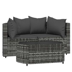 vidaXL 3 Piece Garden Lounge Set with Cushions Grey Poly Rattan