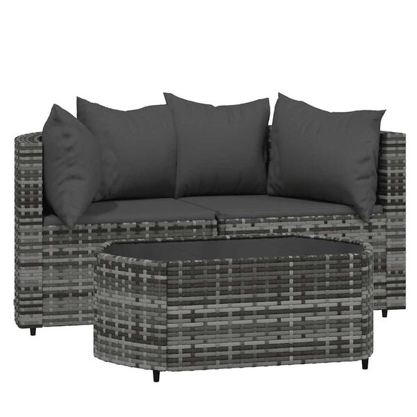 vidaXL 3 Piece Garden Lounge Set with Cushions Grey Poly Rattan