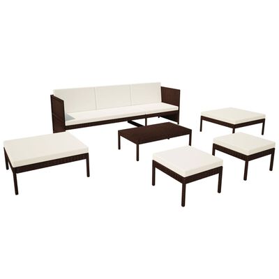 vidaXL 6 Piece Garden Lounge Set with Cushions Poly Rattan Brown