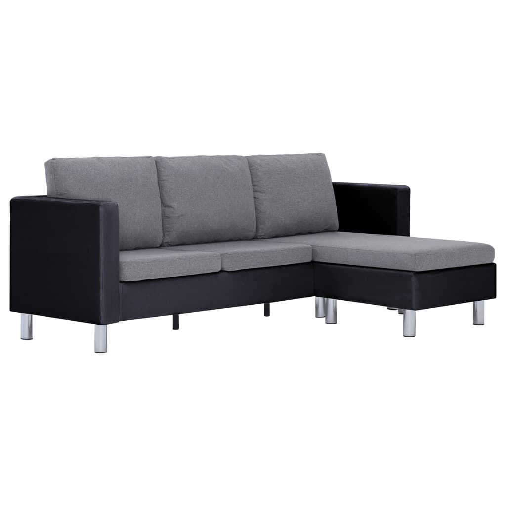 vidaXL 3-Seater Sofa with Cushions Black Faux Leather