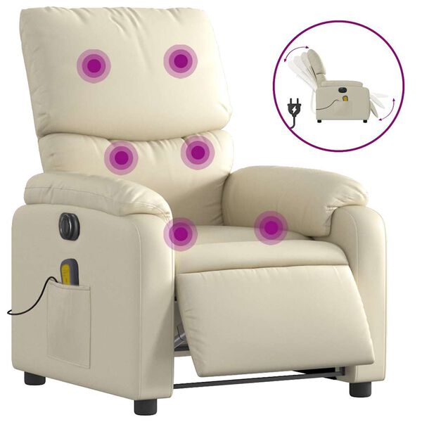 vidaXL Electric Massage Recliner Chair Cream Faux Leather
