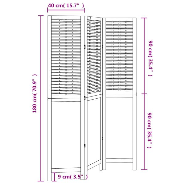 vidaXL Room Divider 3 Panels Dark Brown Solid Wood Paulownia