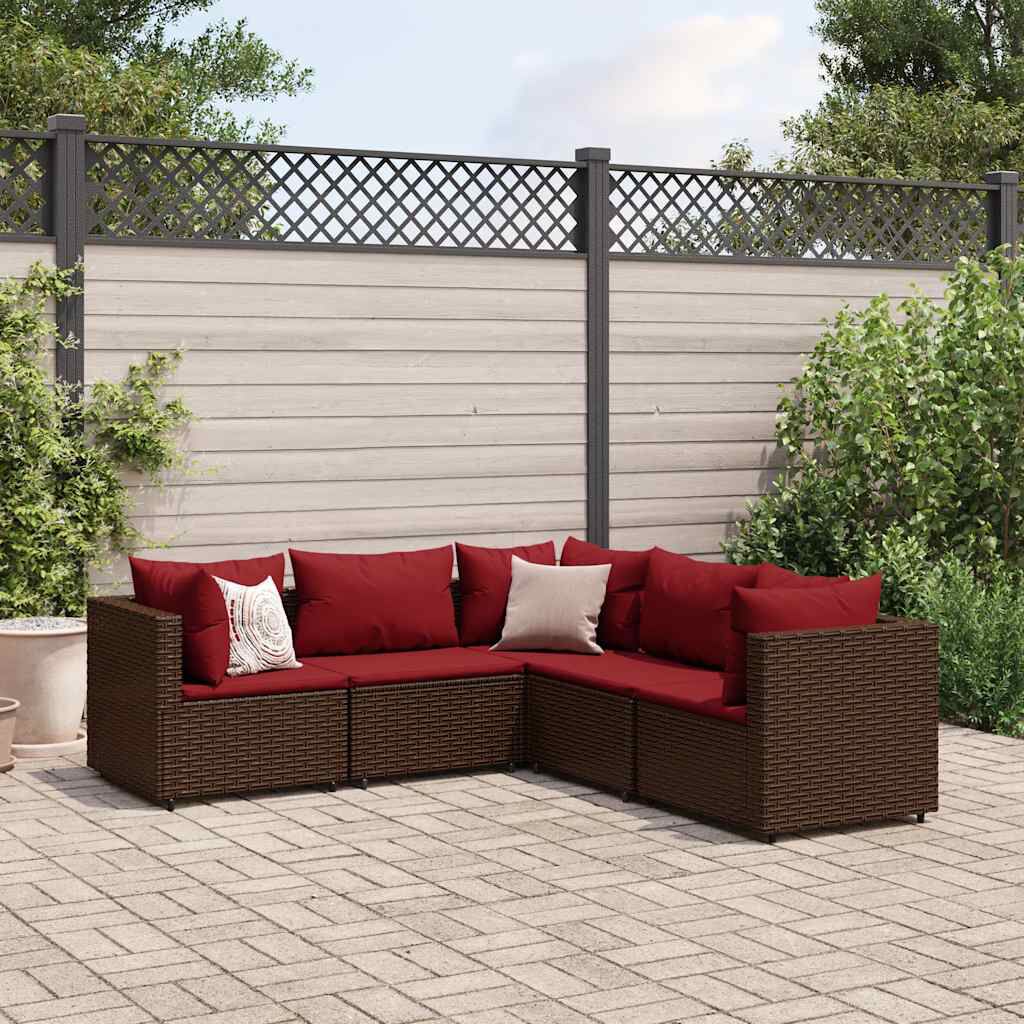 vidaXL 5 Piece Garden Lounge Set with Cushions Brown Poly Rattan