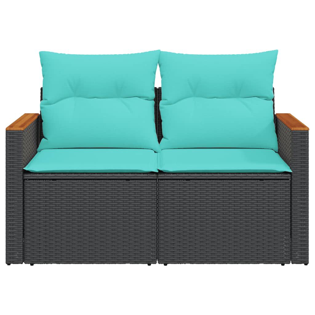vidaXL Garden Sofa with Cushions 2-Seater Black Poly Rattan