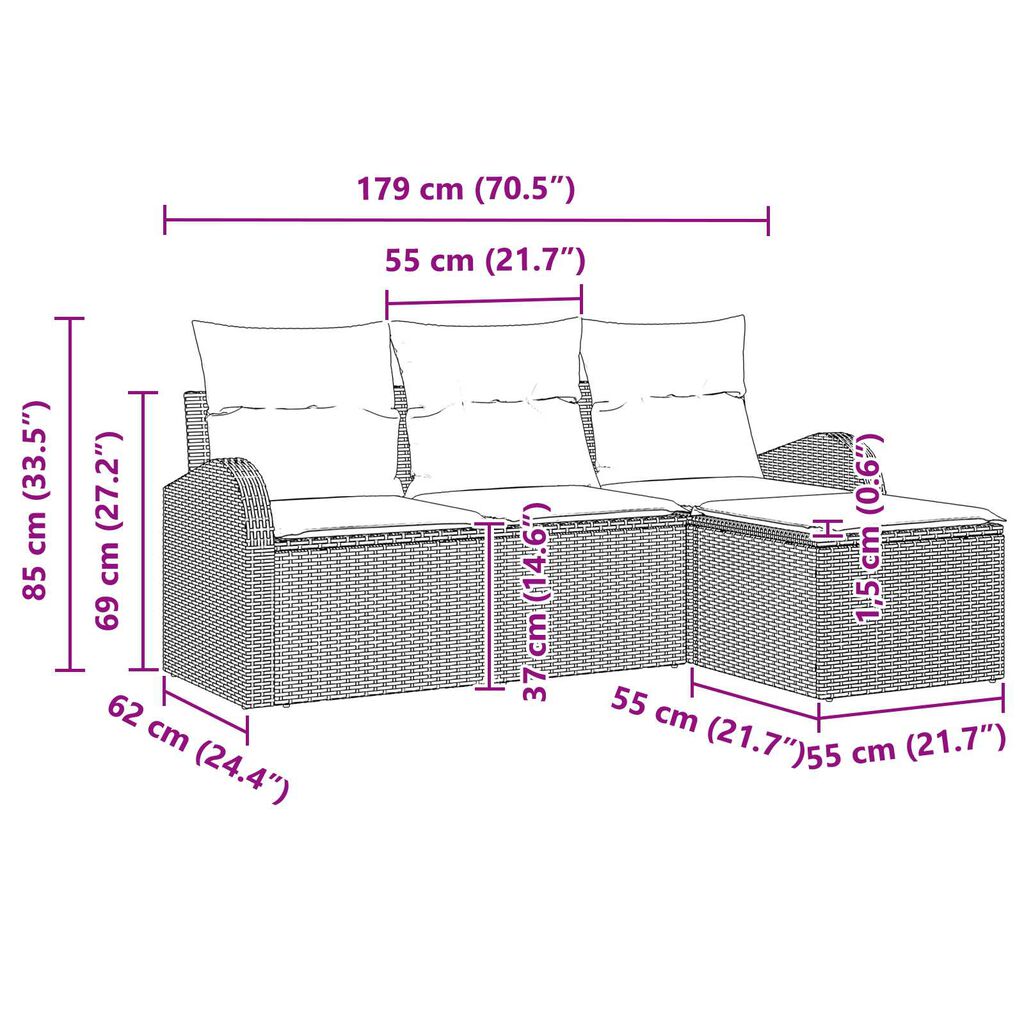 vidaXL Garden Sofa Set with Cushion 4 pcs Brown Poly rattan