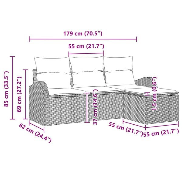 vidaXL Garden Sofa Set with Cushion 4 pcs Brown Poly rattan