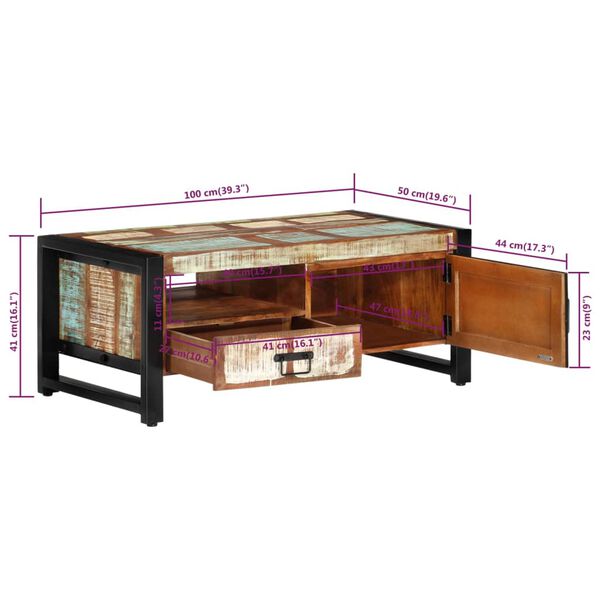vidaXL Coffee Table 100x50x41 cm Solid Wood Reclaimed