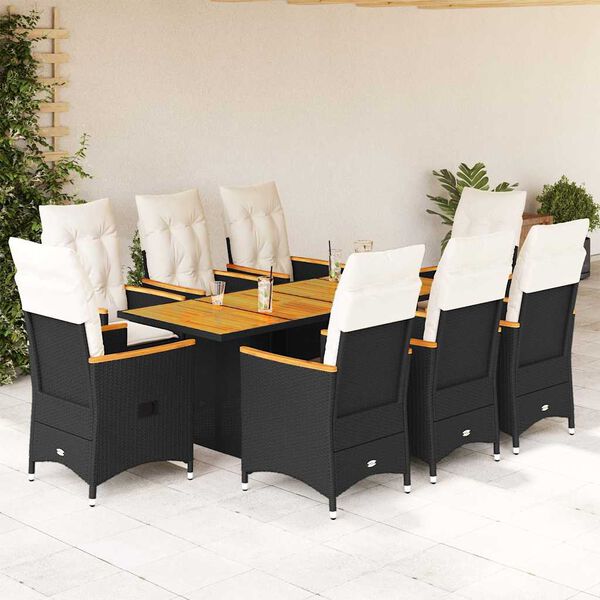 vidaXL 9 Piece Garden Dining Set with Cushions Black Poly Rattan
