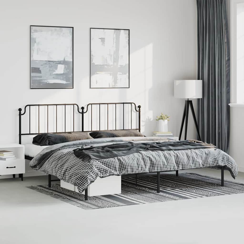 vidaXL Metal Bed Frame without Mattress with Headboard Black 193x203cm