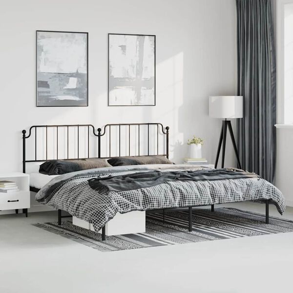 vidaXL Metal Bed Frame without Mattress with Headboard Black 193x203cm